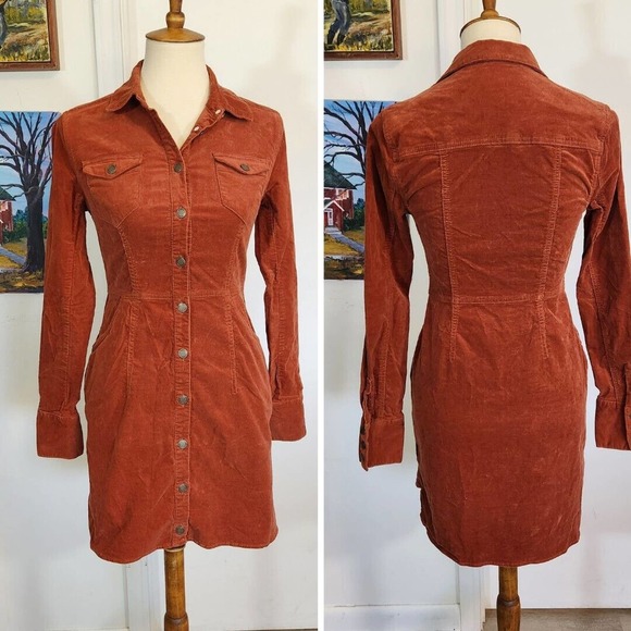 Free People Dresses & Skirts - Free People Dynomite Burnt Orange Corduroy Long Sleeve Dress Women's Size XSmall